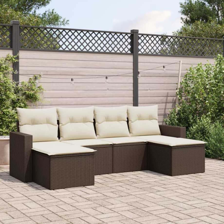 vidaXL 6-delige Loungeset met kussens poly rattan bruin afbeelding 1
