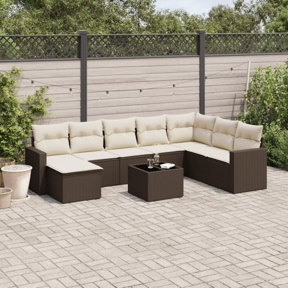 vidaXL 9-delige Loungeset met kussens poly rattan bruin afbeelding 1