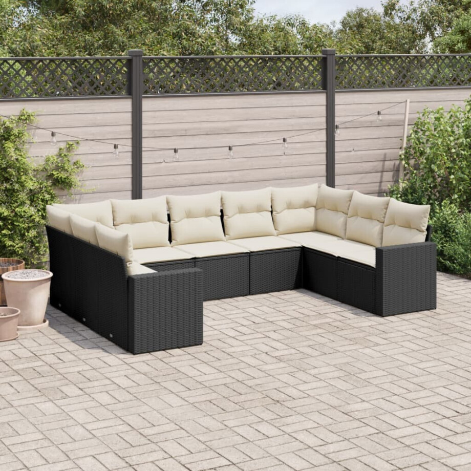 vidaXL 9-delige Loungeset met kussens poly rattan zwart vidaXL 9-delige Loungeset met kussens poly rattan zwart afbeelding 1