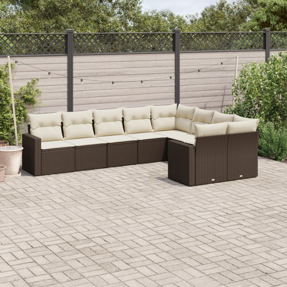 vidaXL 9-delige Loungeset met kussens poly rattan bruin afbeelding 1