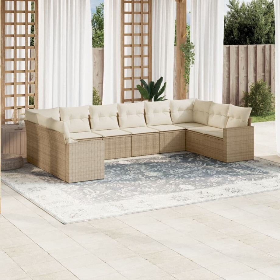 vidaXL 10-delige Loungeset met kussens poly rattan beige vidaXL 10-delige Loungeset met kussens poly rattan beige afbeelding 1