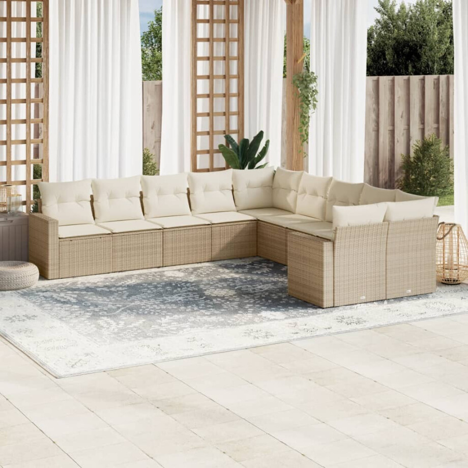 vidaXL 10-delige Loungeset met kussens poly rattan beige vidaXL 10-delige Loungeset met kussens poly rattan beige afbeelding 1