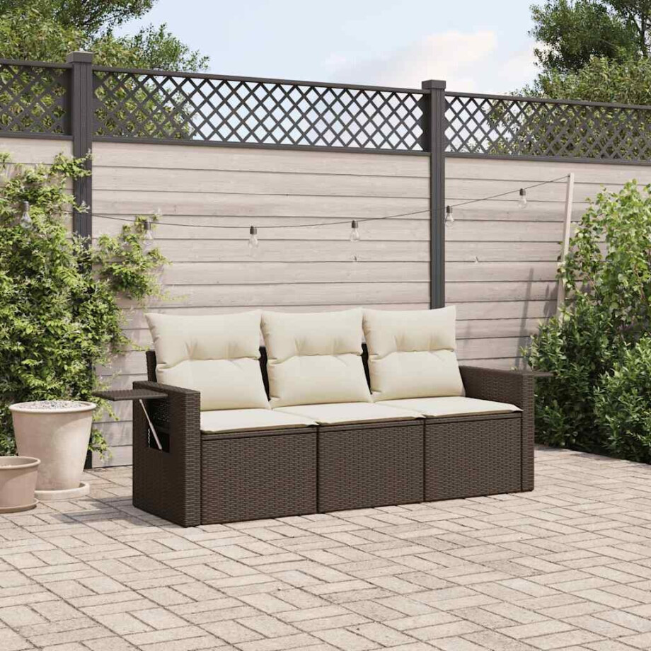 vidaXL 3-delige Loungeset met kussens poly rattan bruin vidaXL 3-delige Loungeset met kussens poly rattan bruin afbeelding 1
