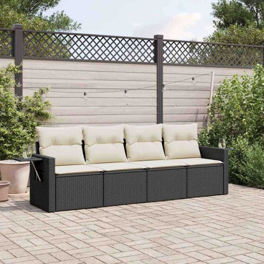 vidaXL 4-delige Loungeset met kussens poly rattan zwart afbeelding 1