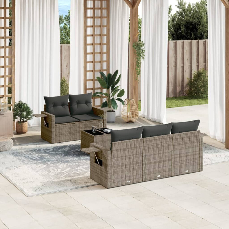 vidaXL 6-delige Loungeset met kussens poly rattan grijs afbeelding 1