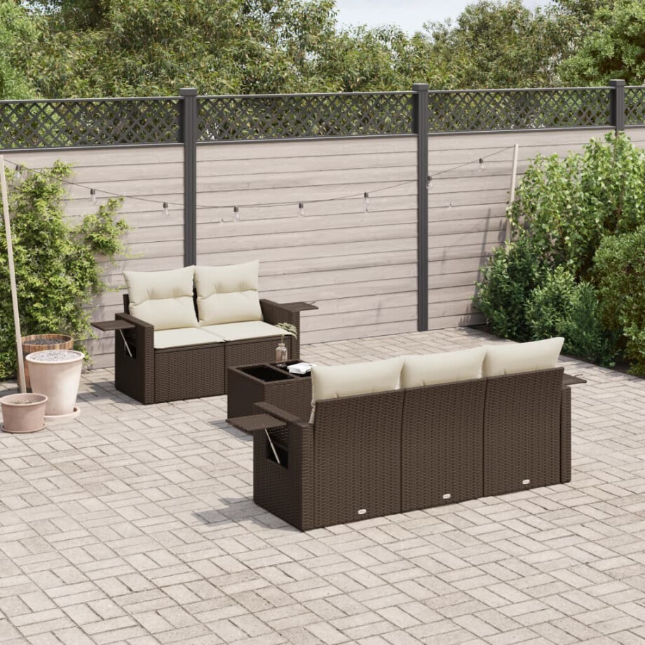 vidaXL 6-delige Loungeset met kussens poly rattan bruin afbeelding 1