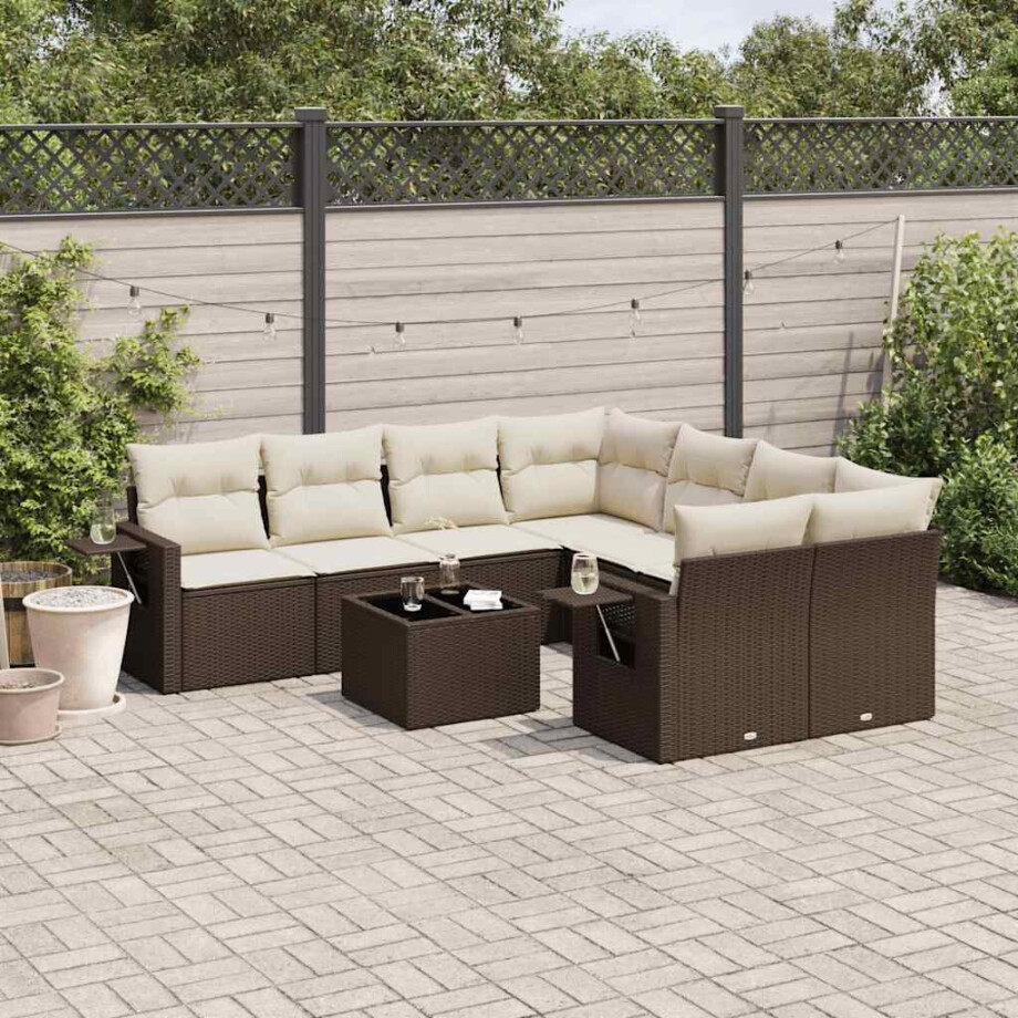 vidaXL 9-delige Loungeset met kussens poly rattan bruin afbeelding 1