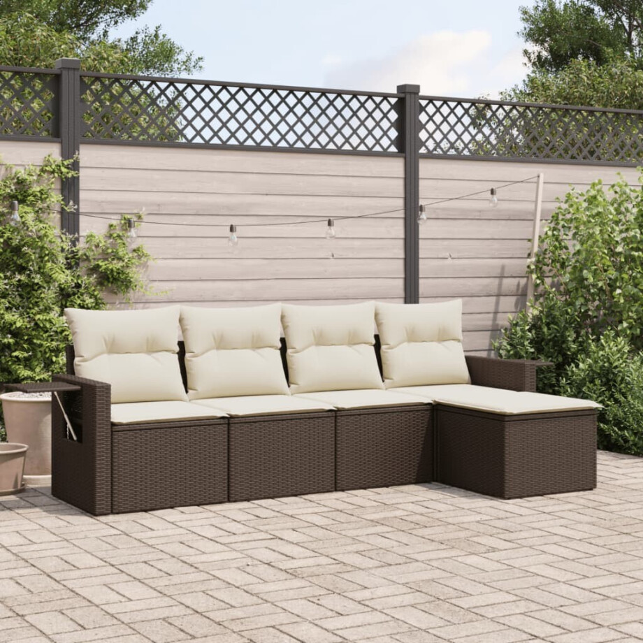 vidaXL 5-delige Loungeset met kussens poly rattan bruin afbeelding 1