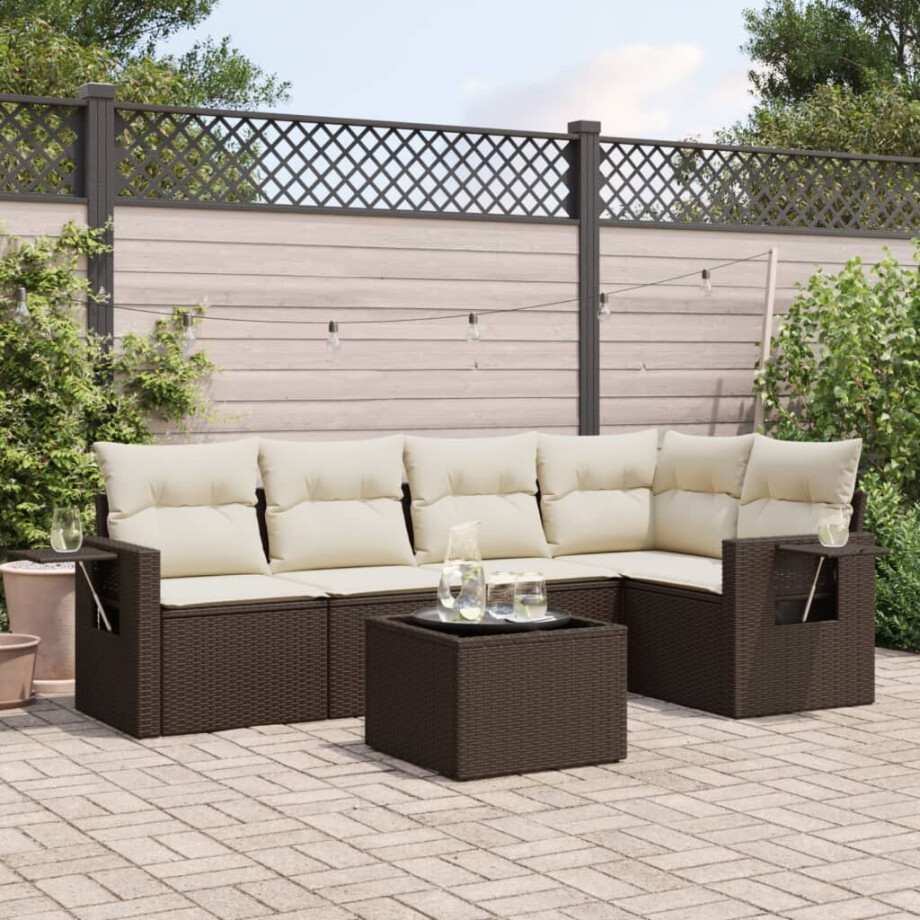 vidaXL 6-delige Loungeset met kussens poly rattan bruin vidaXL 6-delige Loungeset met kussens poly rattan bruin afbeelding 1