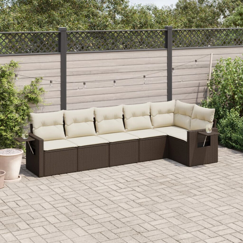 vidaXL 6-delige Loungeset met kussens poly rattan bruin afbeelding 1