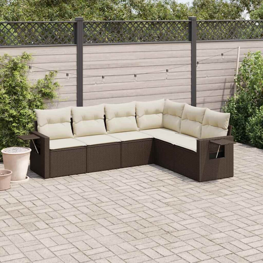 vidaXL 6-delige Loungeset met kussens poly rattan bruin afbeelding 1
