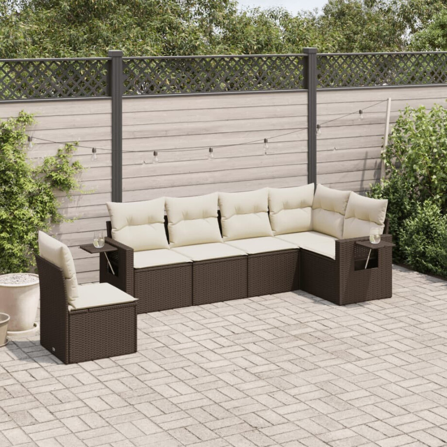 vidaXL 6-delige Loungeset met kussens poly rattan bruin vidaXL 6-delige Loungeset met kussens poly rattan bruin afbeelding 1