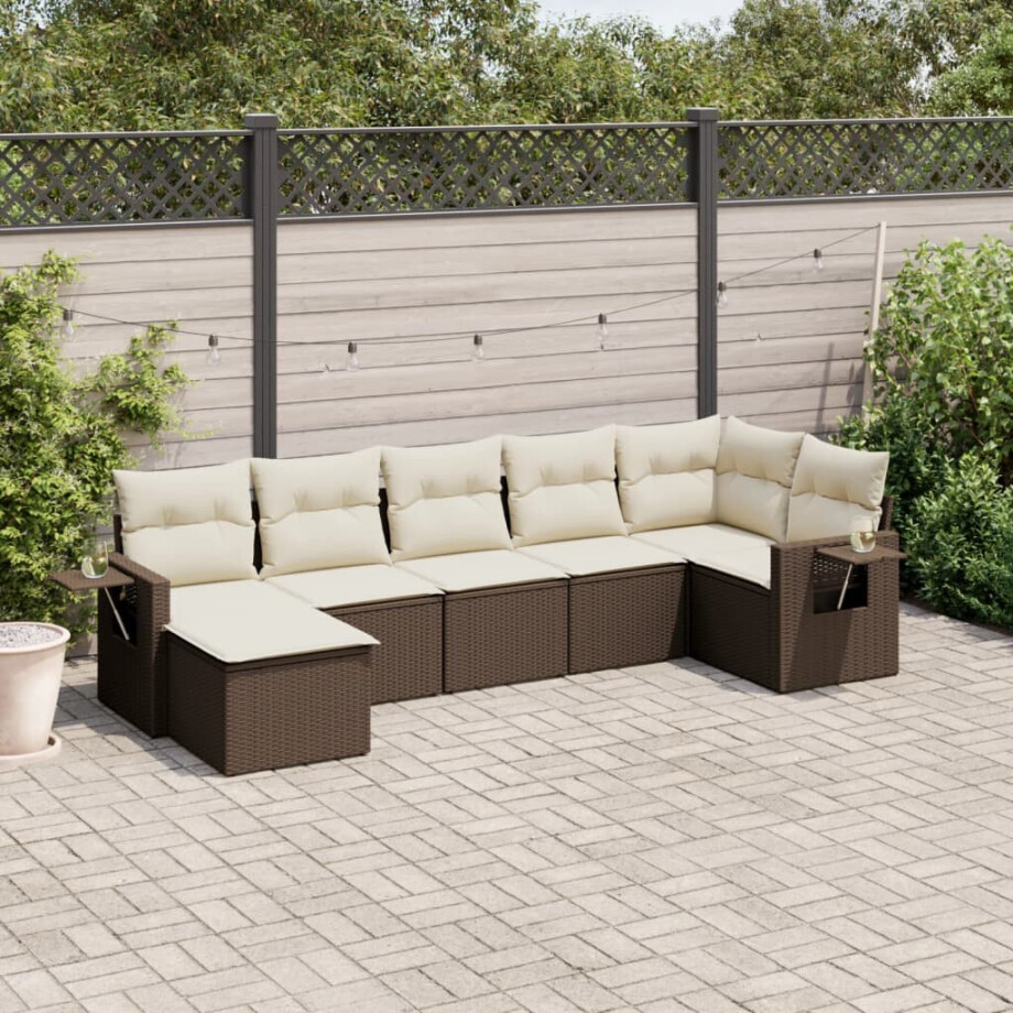 vidaXL 7-delige Loungeset met kussens poly rattan bruin vidaXL 7-delige Loungeset met kussens poly rattan bruin afbeelding 1