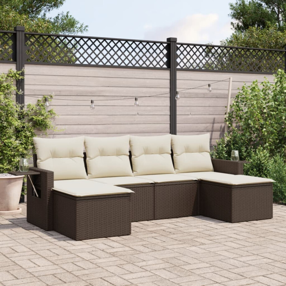 vidaXL 6-delige Loungeset met kussens poly rattan bruin afbeelding 1