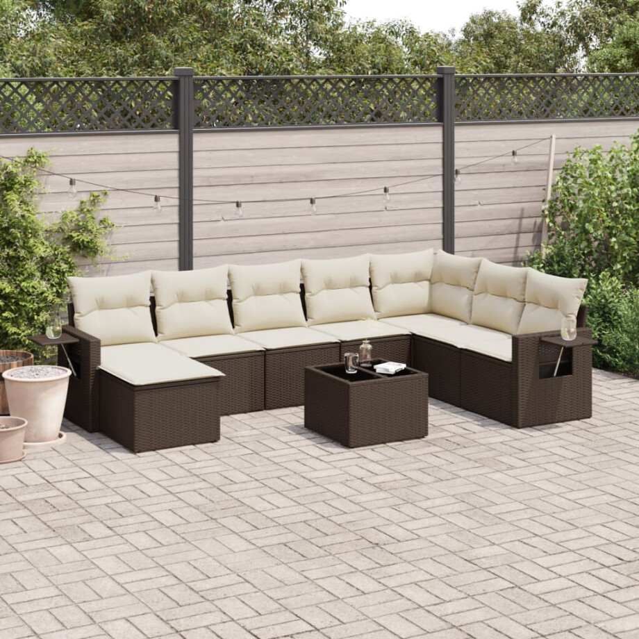 vidaXL 9-delige Loungeset met kussens poly rattan bruin afbeelding 1