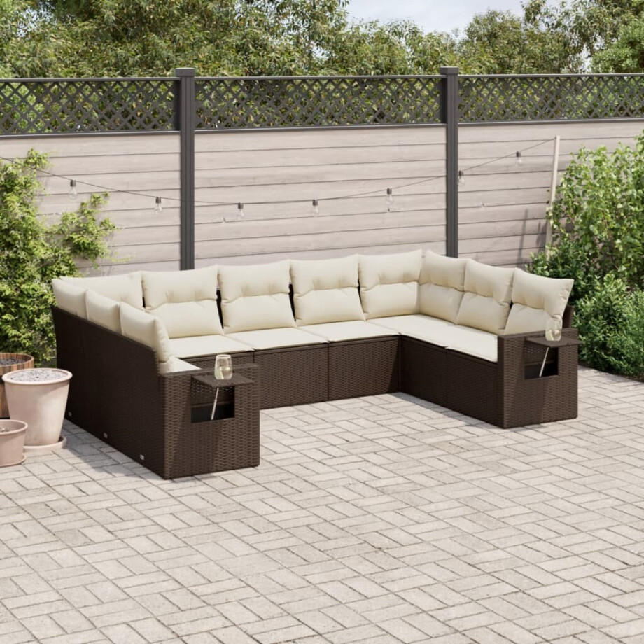 vidaXL 9-delige Loungeset met kussens poly rattan bruin afbeelding 1