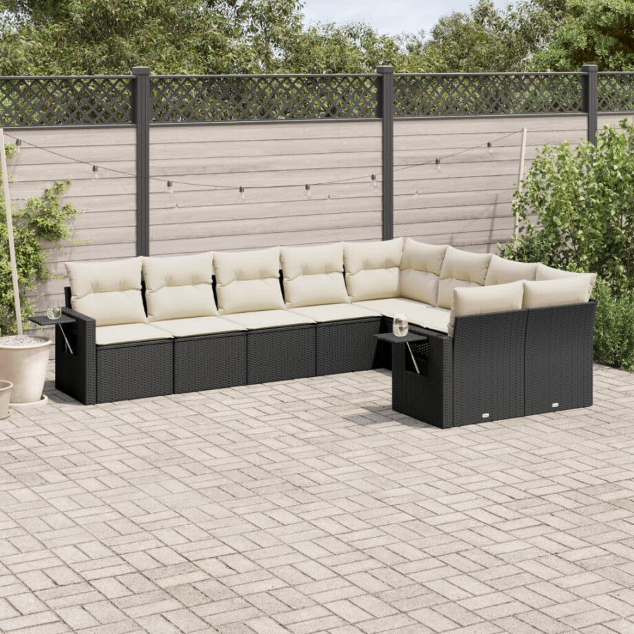 vidaXL 9-delige Loungeset met kussens poly rattan zwart vidaXL 9-delige Loungeset met kussens poly rattan zwart afbeelding 1
