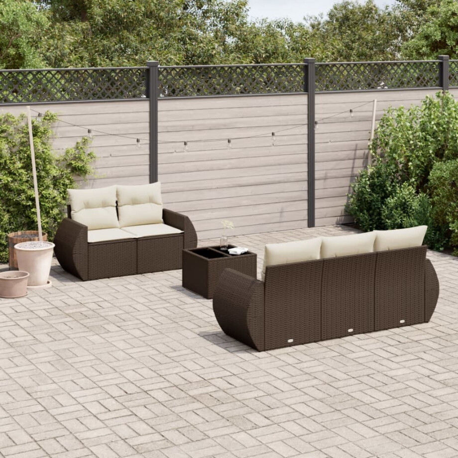 vidaXL 6-delige Loungeset met kussens poly rattan bruin afbeelding 1