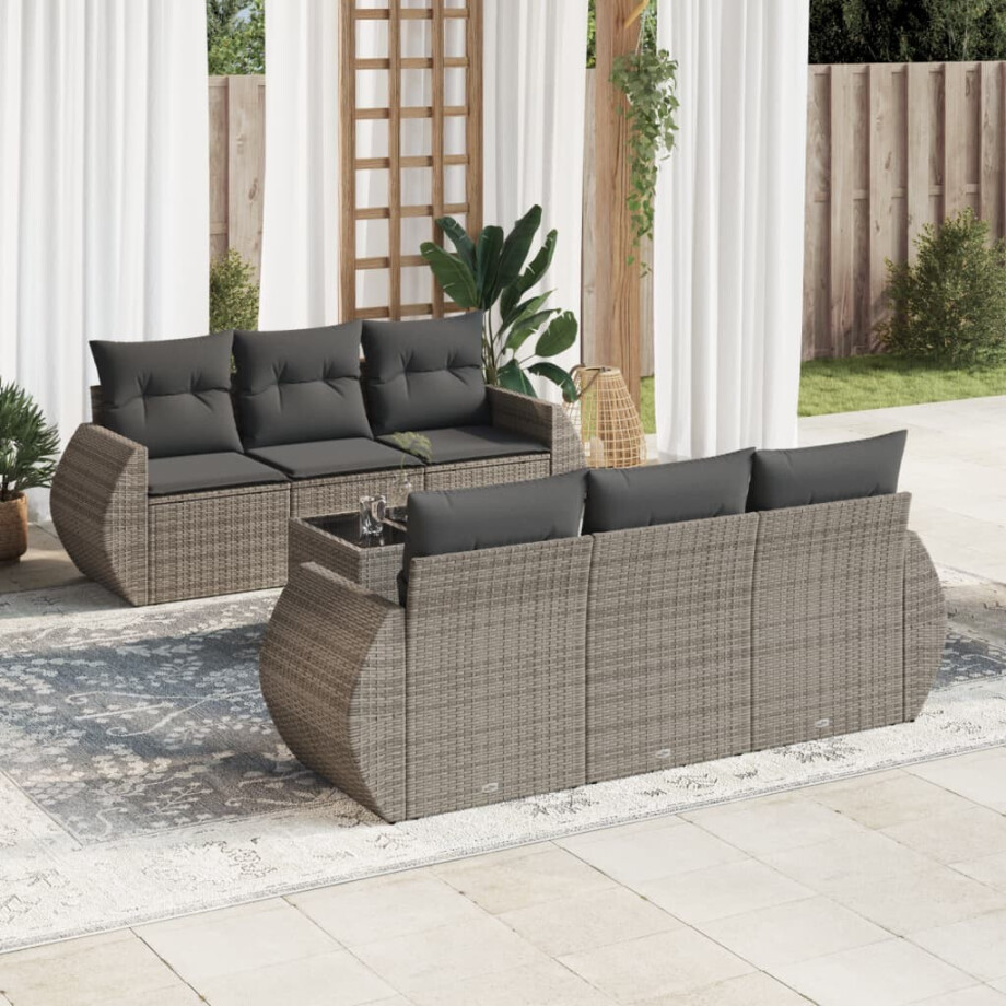 vidaXL 7-delige Loungeset met kussens poly rattan grijs afbeelding 1