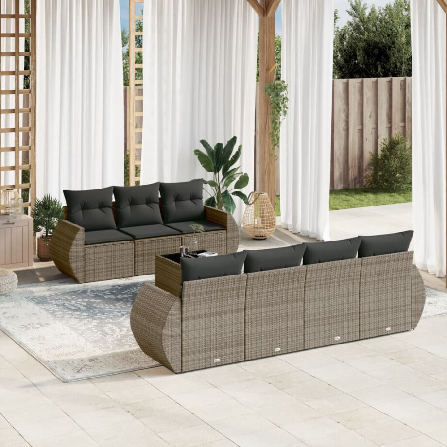 vidaXL 8-delige Loungeset met kussens poly rattan grijs afbeelding 1