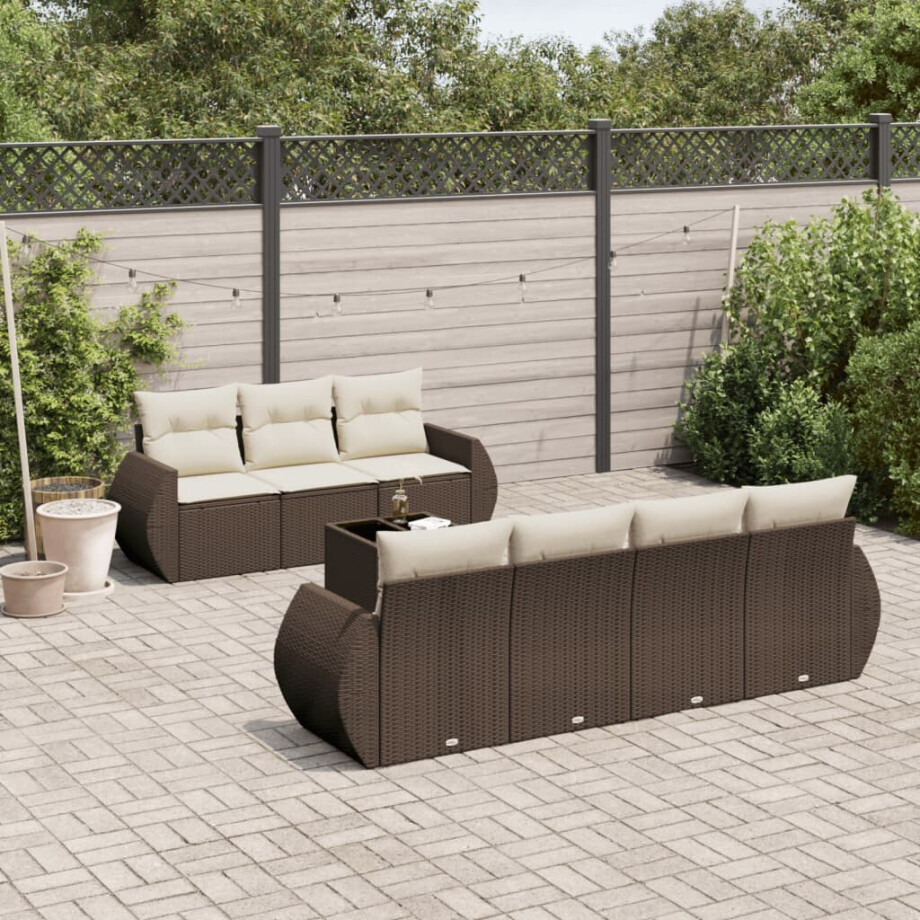 vidaXL 8-delige Loungeset met kussens poly rattan bruin afbeelding 1