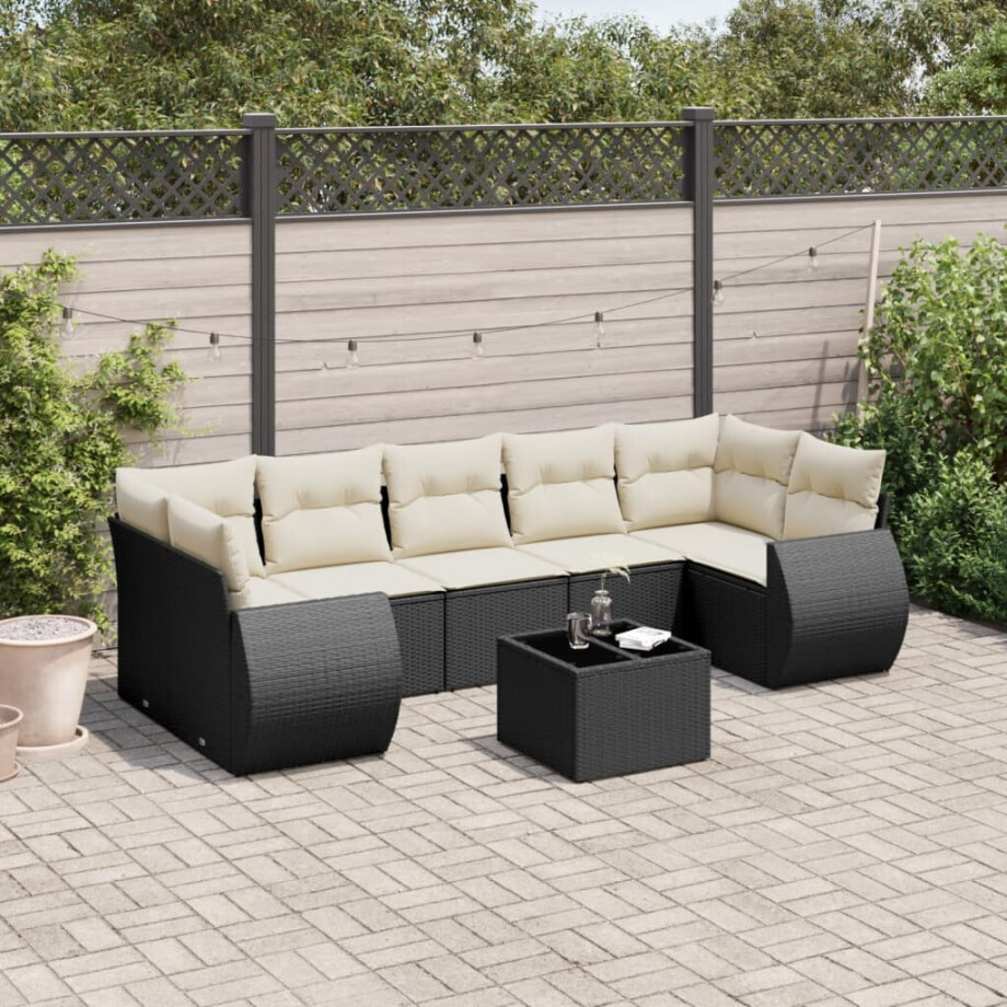 vidaXL 8-delige Loungeset met kussens poly rattan zwart vidaXL 8-delige Loungeset met kussens poly rattan zwart afbeelding 1