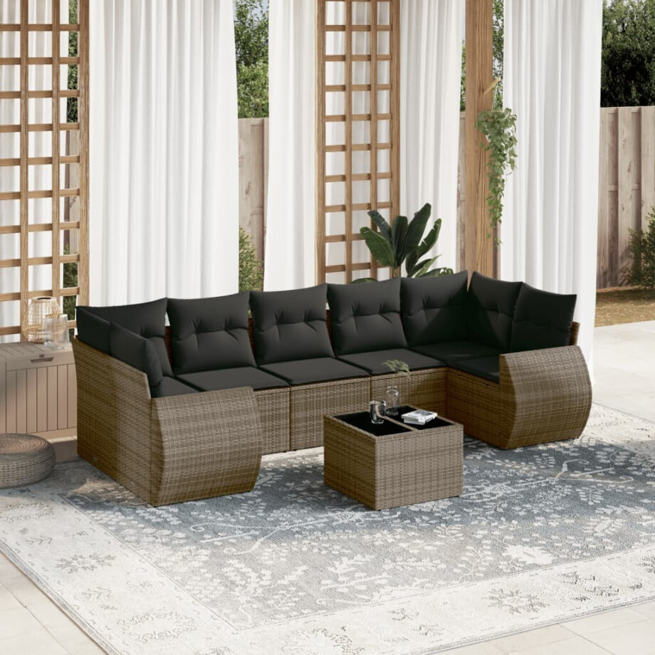 vidaXL 8-delige Loungeset met kussens poly rattan grijs afbeelding 1