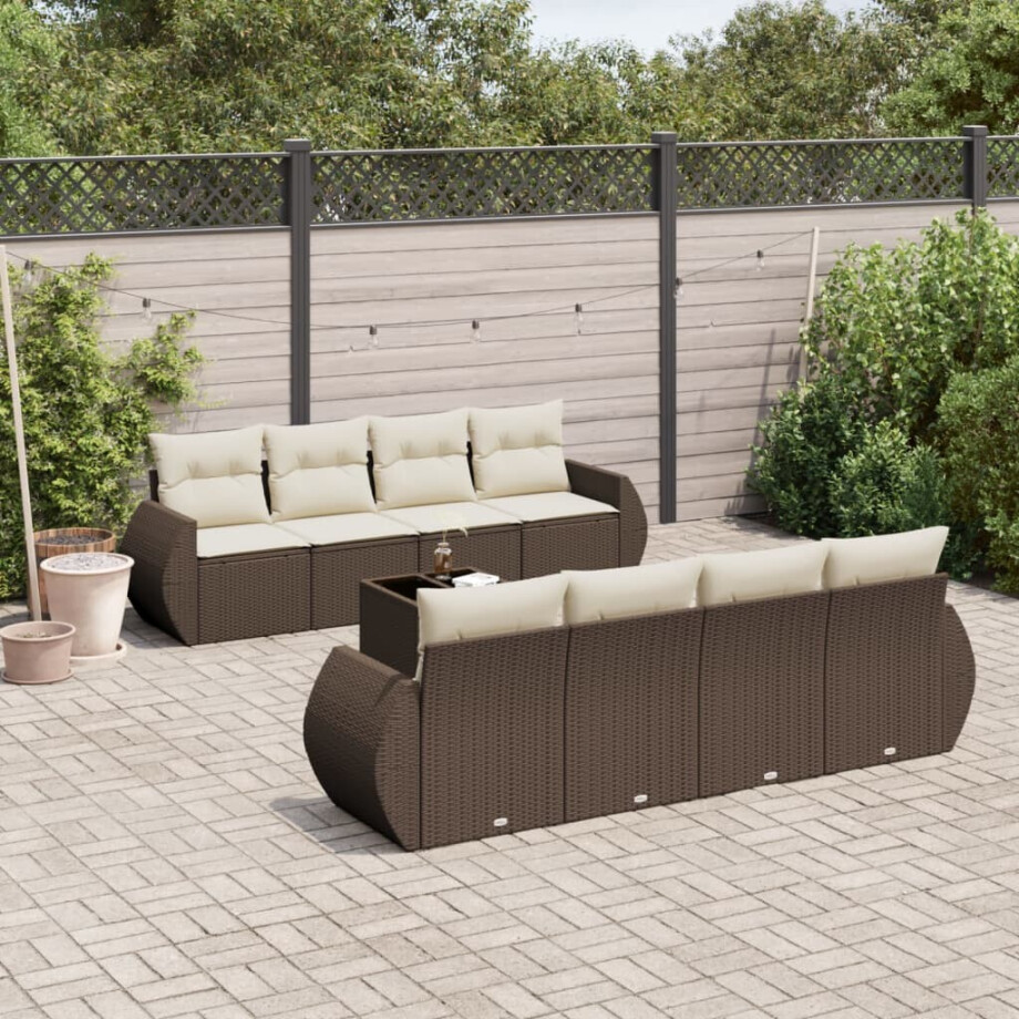 vidaXL 9-delige Loungeset met kussens poly rattan bruin afbeelding 1