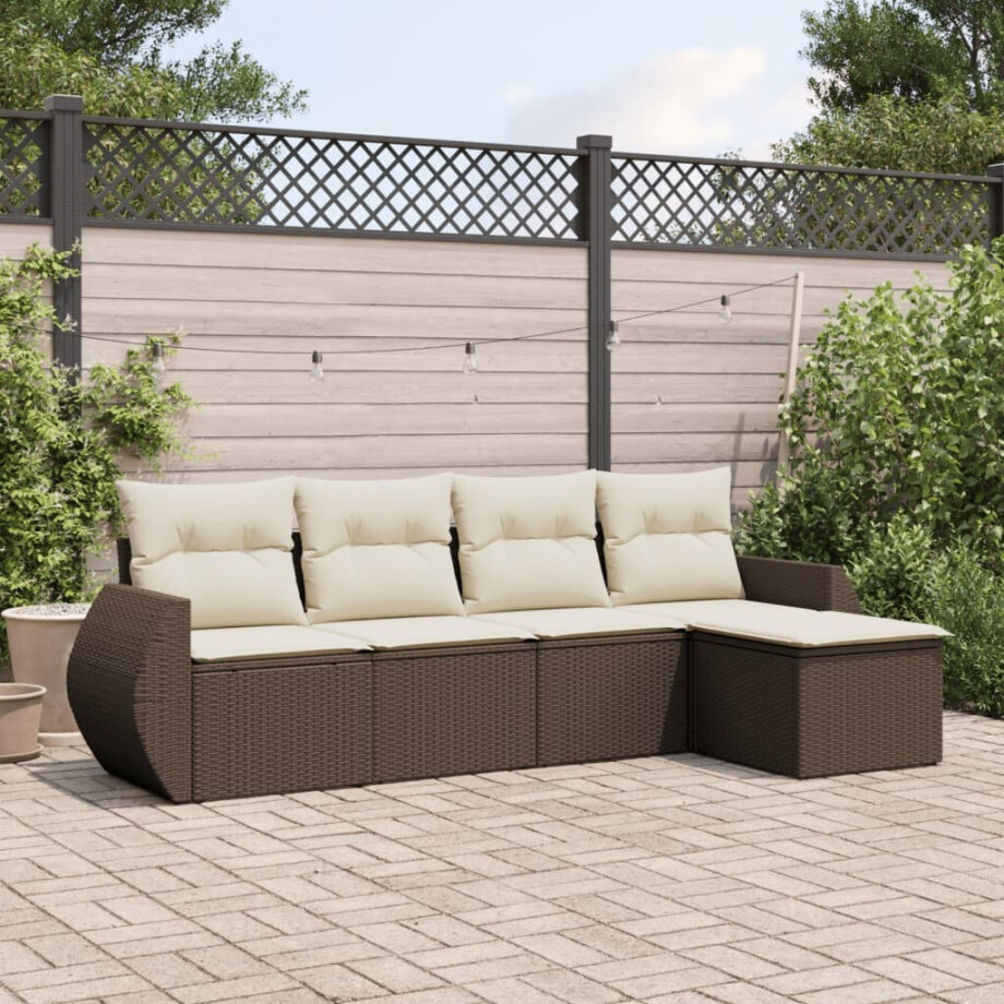 vidaXL 5-delige Loungeset met kussens poly rattan bruin afbeelding 1