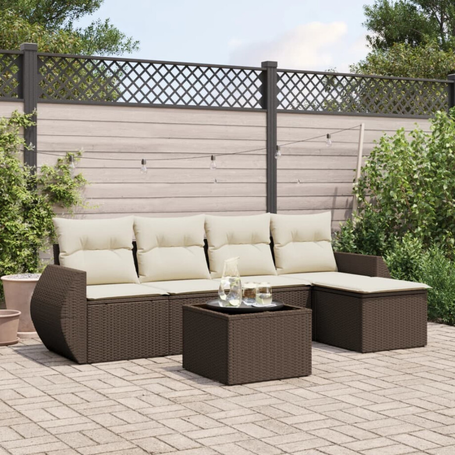 vidaXL 6-delige Loungeset met kussens poly rattan bruin afbeelding 1
