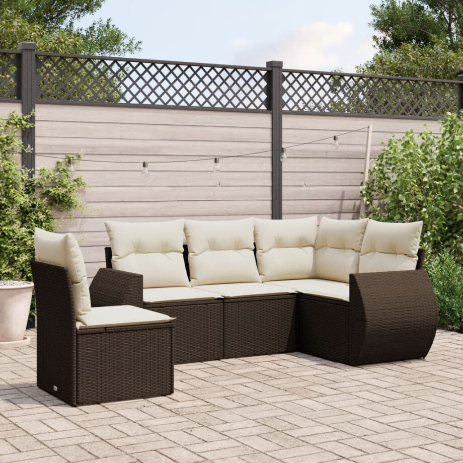 vidaXL 5-delige Loungeset met kussens poly rattan bruin afbeelding 1