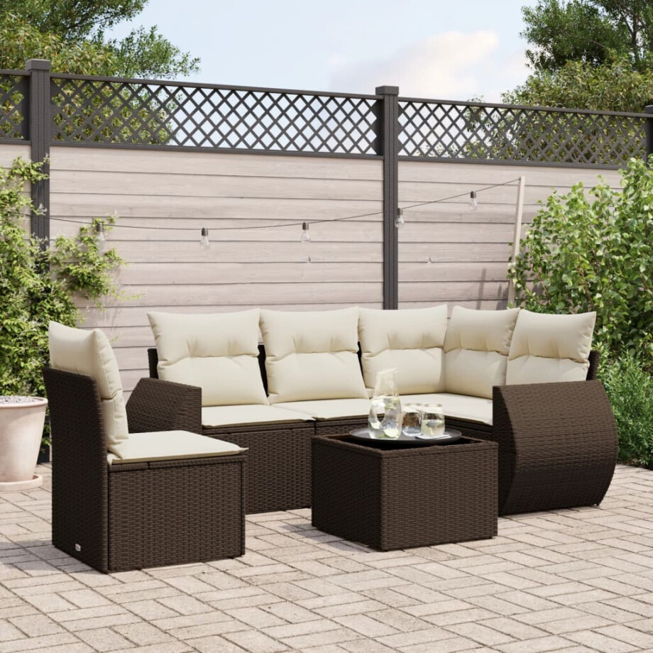vidaXL 6-delige Loungeset met kussens poly rattan bruin vidaXL 6-delige Loungeset met kussens poly rattan bruin afbeelding 1