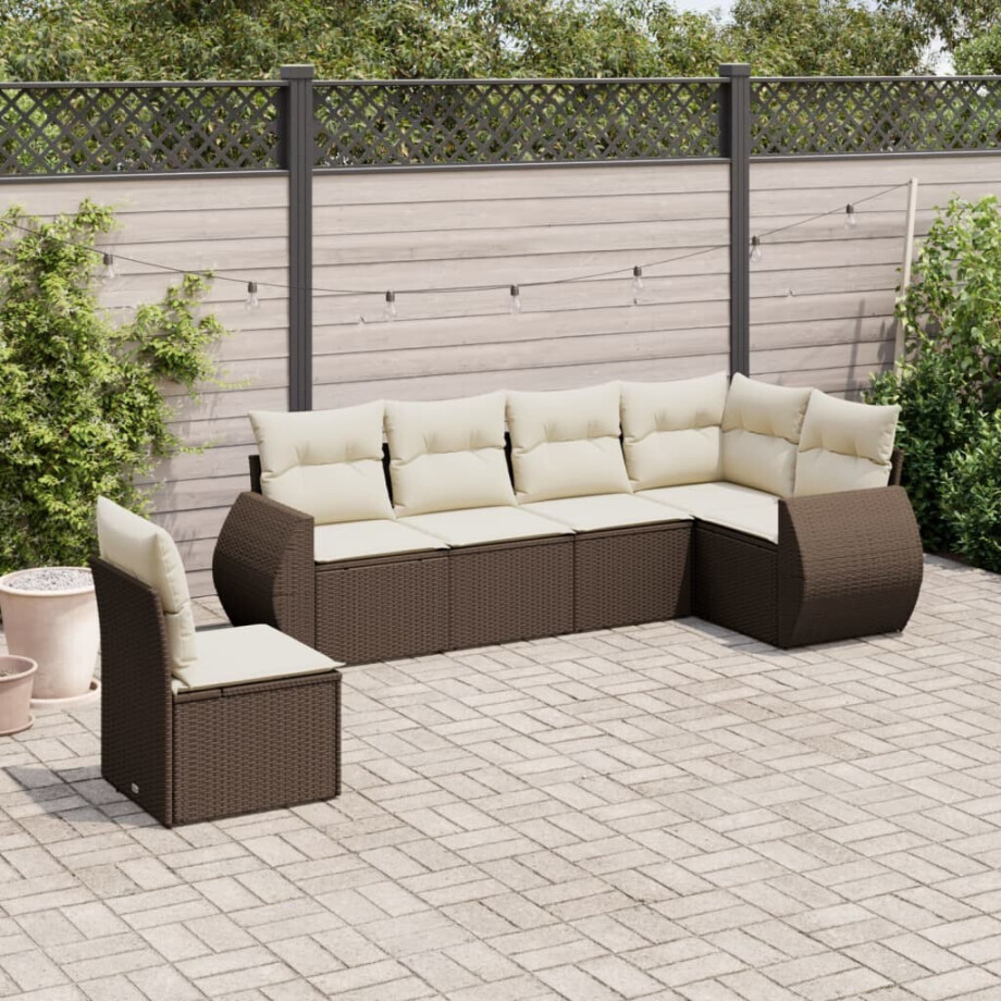 vidaXL 6-delige Loungeset met kussens poly rattan bruin afbeelding 1