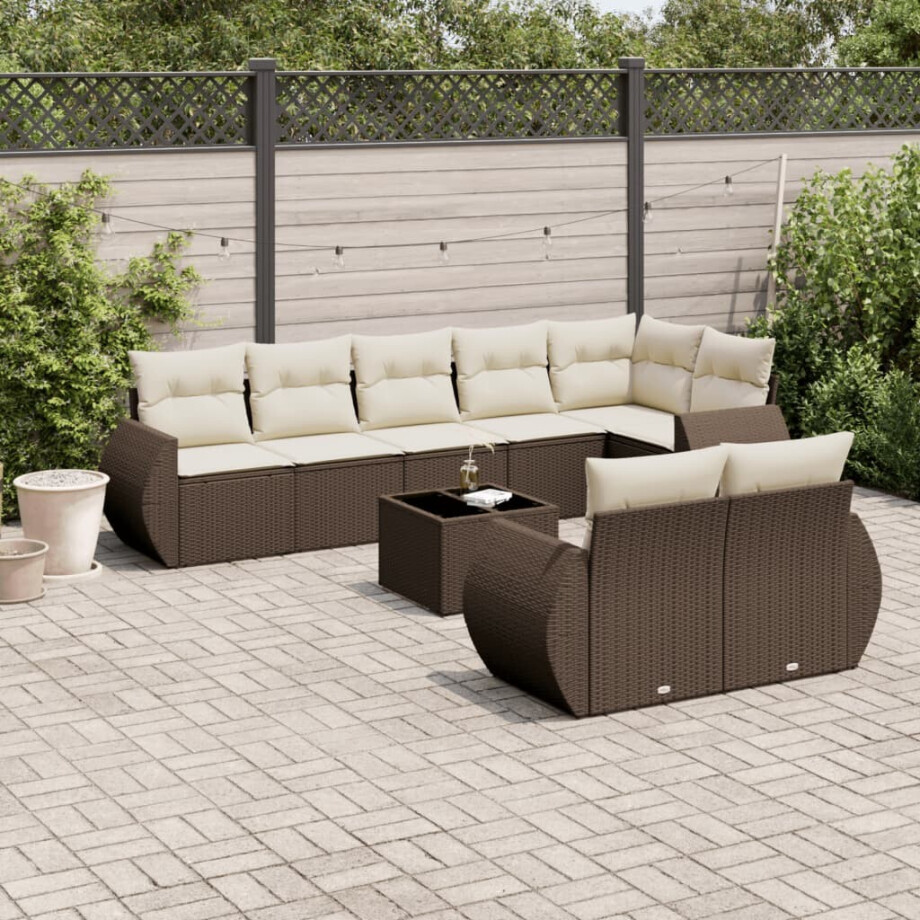vidaXL 9-delige Loungeset met kussens poly rattan bruin afbeelding 1