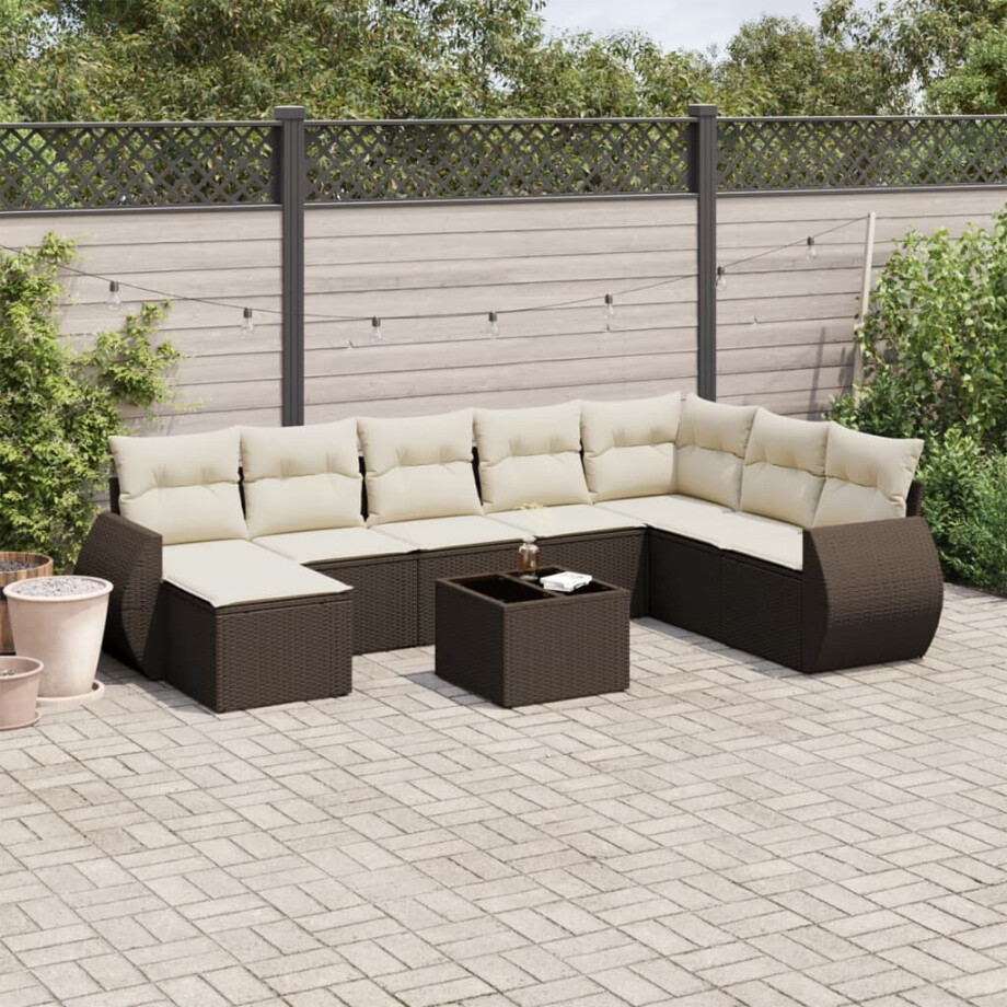 vidaXL 9-delige Loungeset met kussens poly rattan bruin afbeelding 1