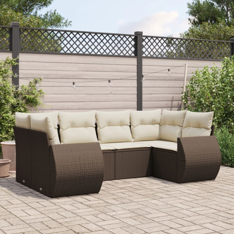 vidaXL 6-delige Loungeset met kussens poly rattan bruin afbeelding 1