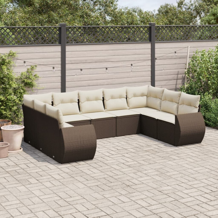 vidaXL 9-delige Loungeset met kussens poly rattan bruin afbeelding 1