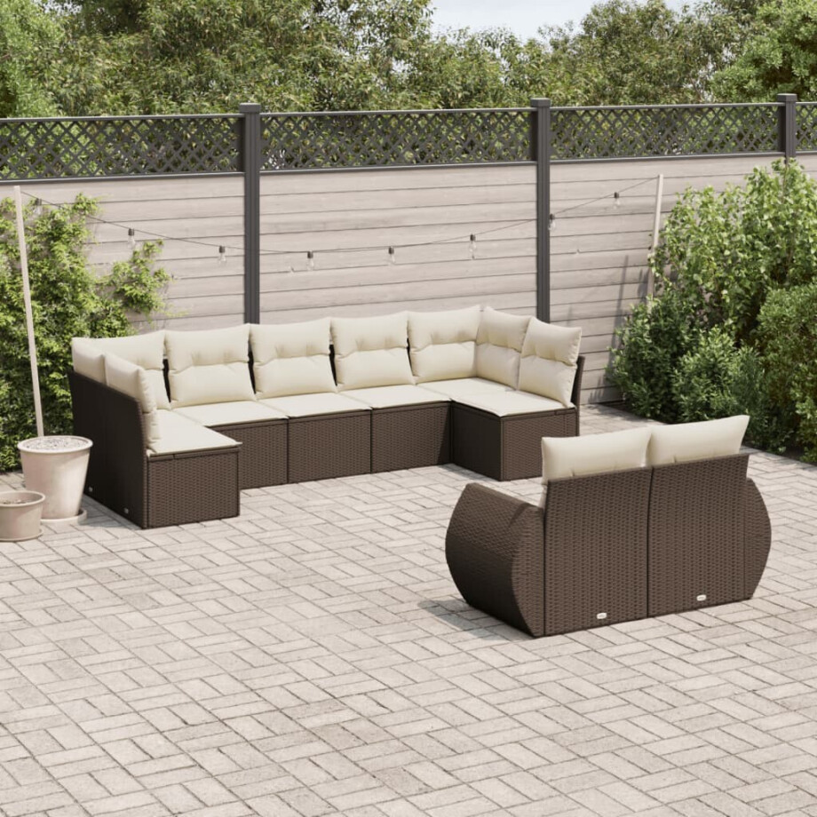 vidaXL 9-delige Loungeset met kussens poly rattan bruin afbeelding 1