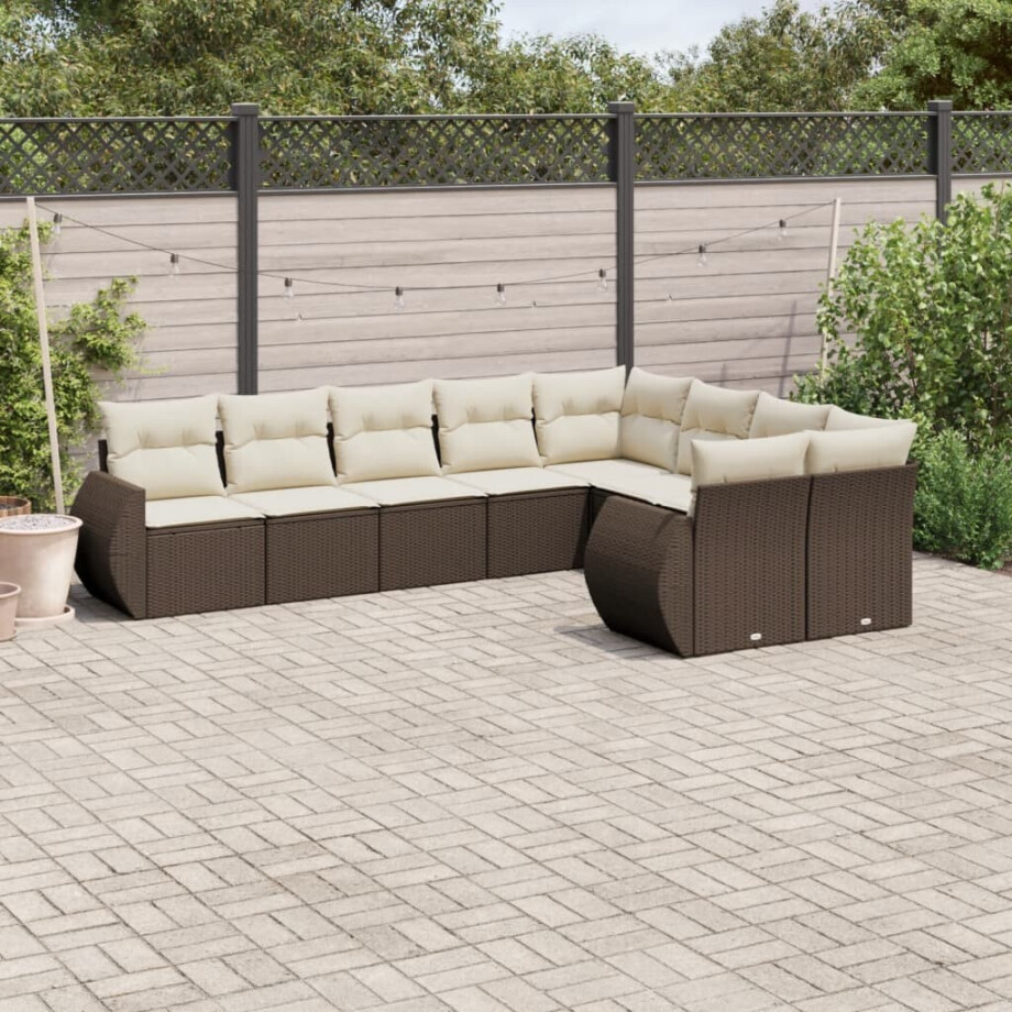 vidaXL 9-delige Loungeset met kussens poly rattan bruin afbeelding 1