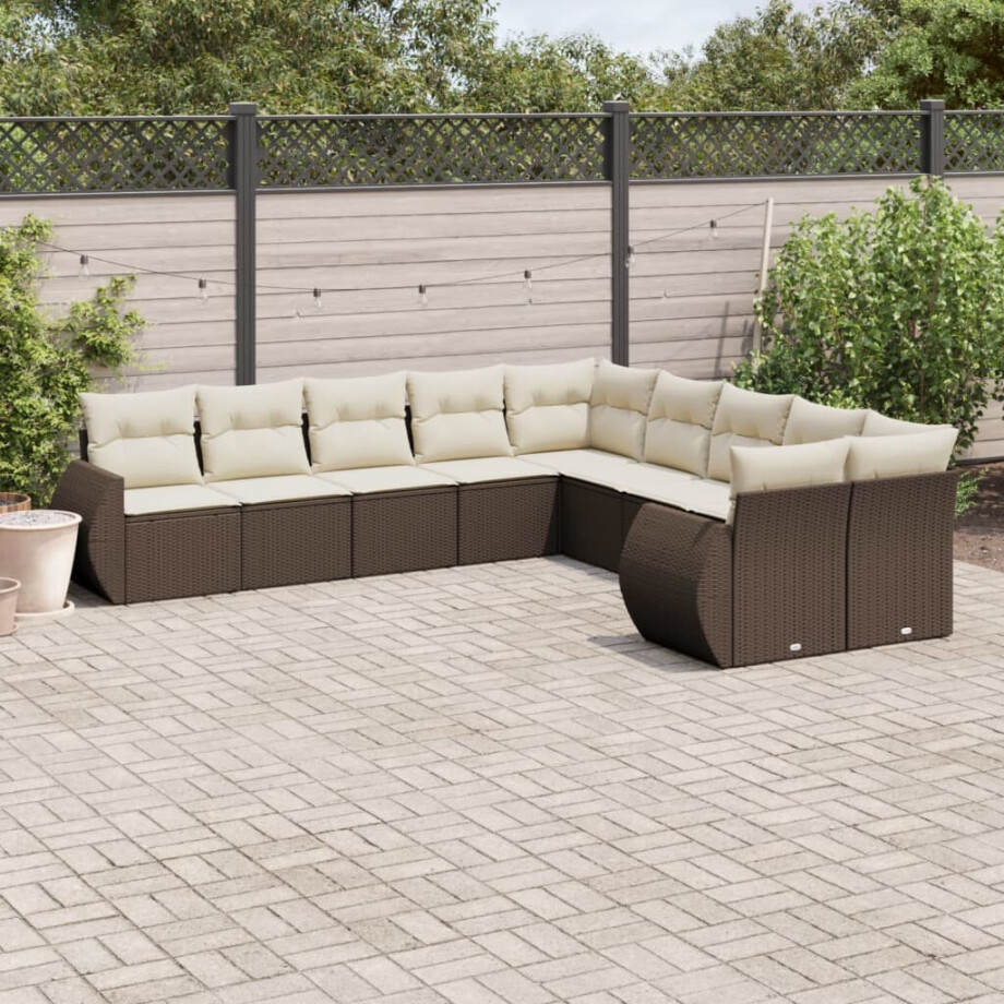 vidaXL 10-delige Loungeset met kussens poly rattan bruin afbeelding 1
