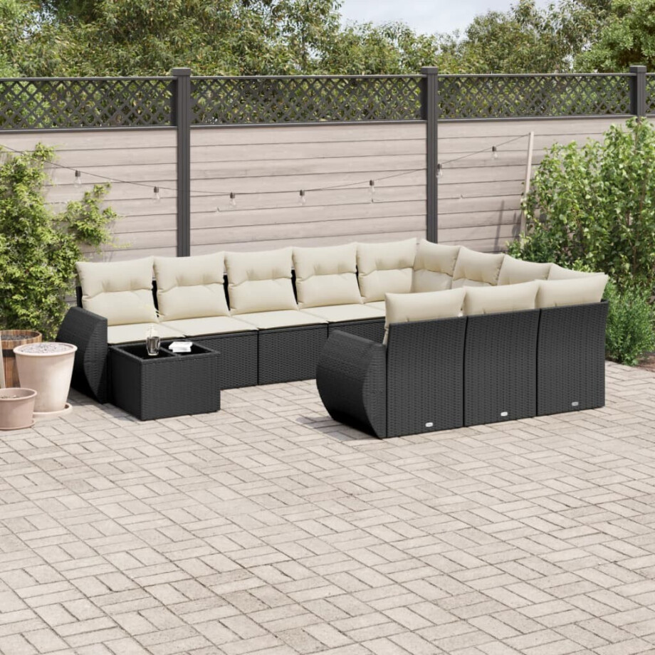 vidaXL 11-delige Loungeset met kussens poly rattan zwart afbeelding 1