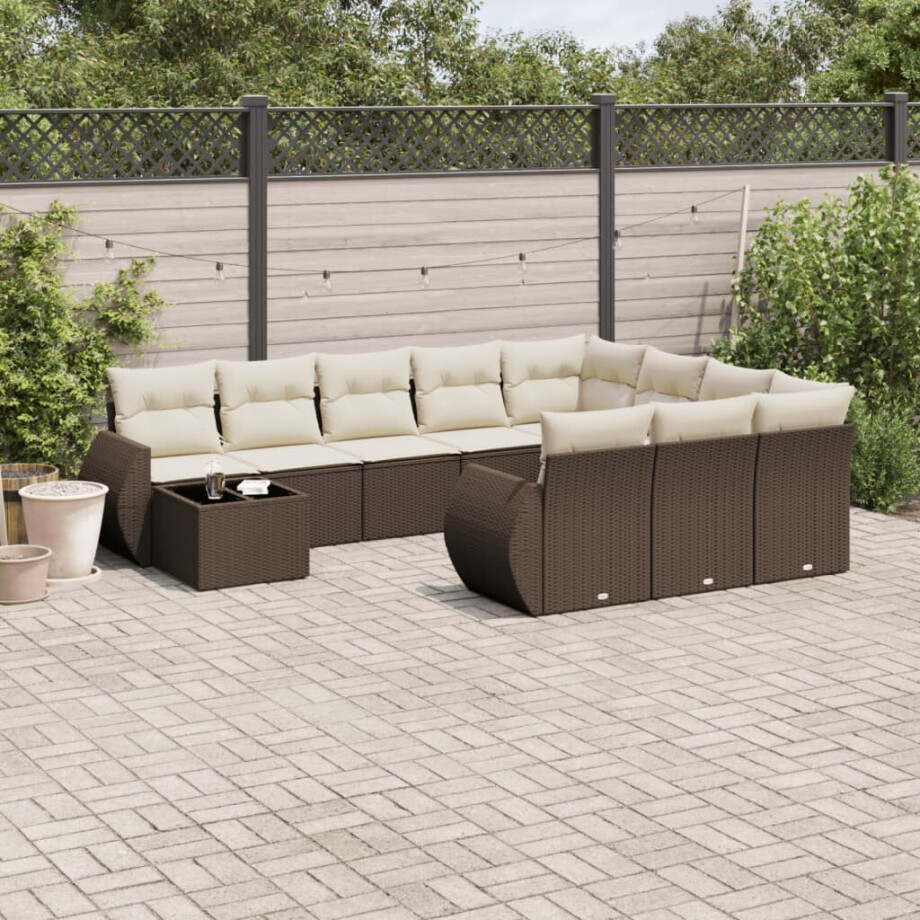 vidaXL 11-delige Loungeset met kussens poly rattan bruin afbeelding 1