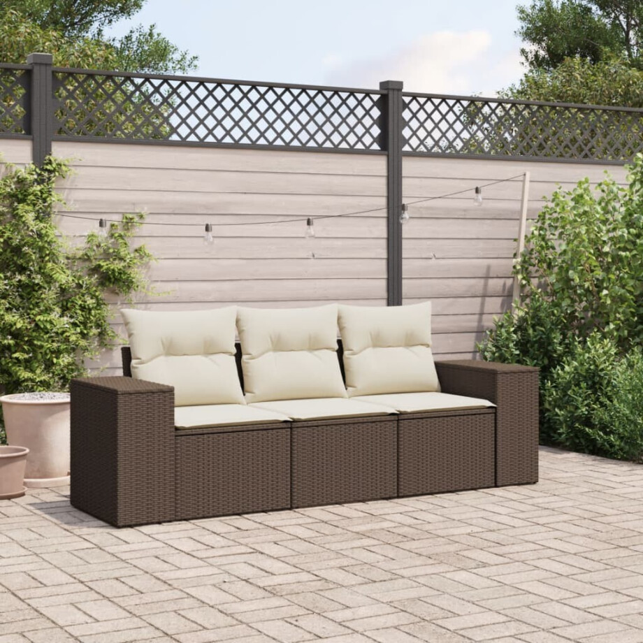 vidaXL 3-delige Loungeset met kussens poly rattan bruin vidaXL 3-delige Loungeset met kussens poly rattan bruin afbeelding 1