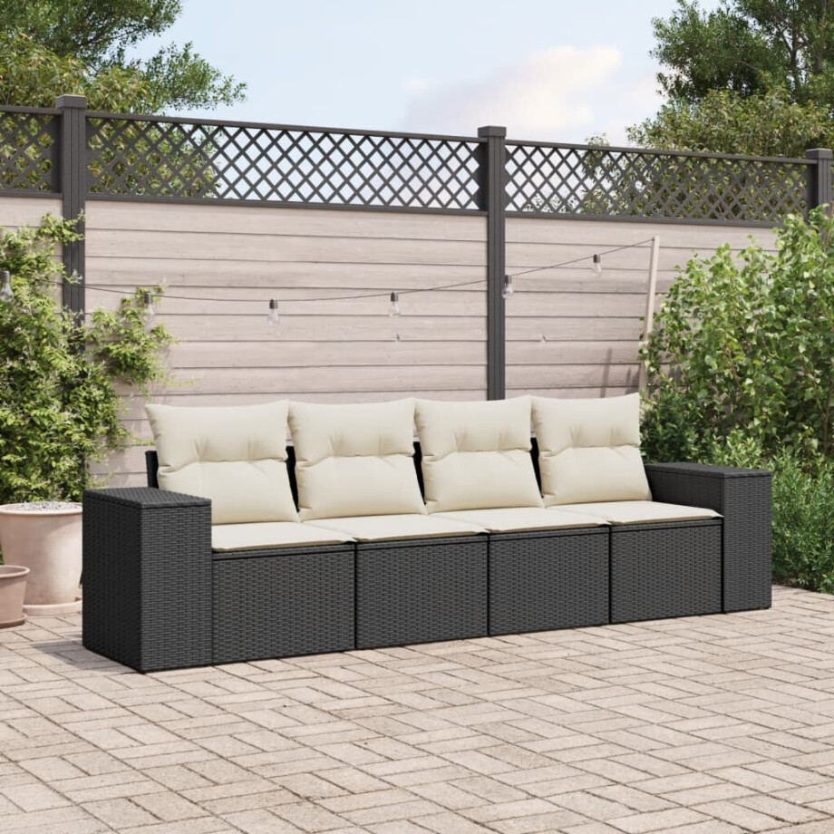 vidaXL 4-delige Loungeset met kussens poly rattan zwart afbeelding 1