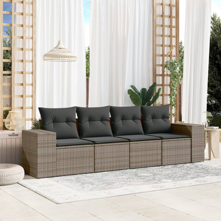 vidaXL 4-delige Loungeset met kussens poly rattan grijs vidaXL 4-delige Loungeset met kussens poly rattan grijs afbeelding 1