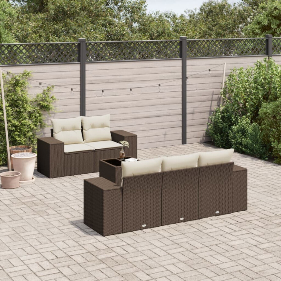 vidaXL 6-delige Loungeset met kussens poly rattan bruin afbeelding 1