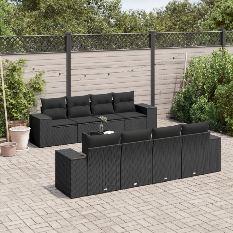 vidaXL 9-delige Loungeset met kussens poly rattan zwart vidaXL 9-delige Loungeset met kussens poly rattan zwart afbeelding 1