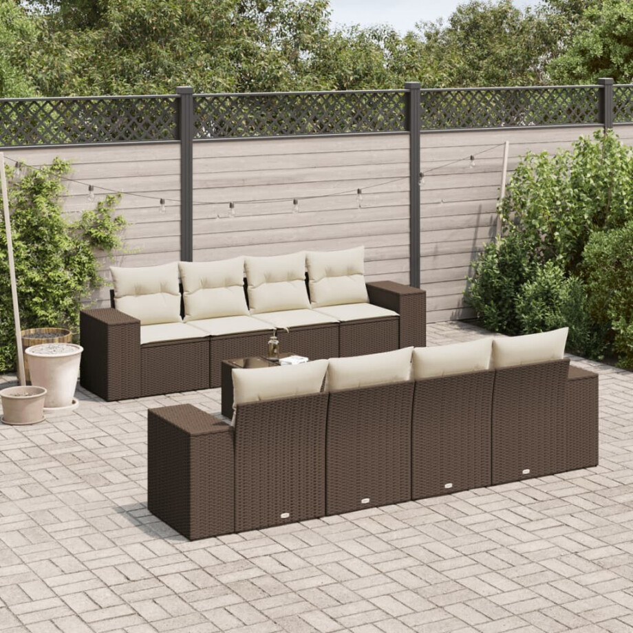 vidaXL 9-delige Loungeset met kussens poly rattan bruin afbeelding 1