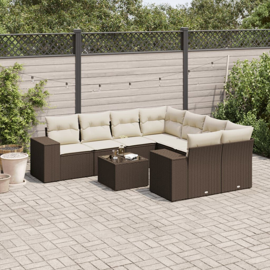 vidaXL 9-delige Loungeset met kussens poly rattan bruin afbeelding 1