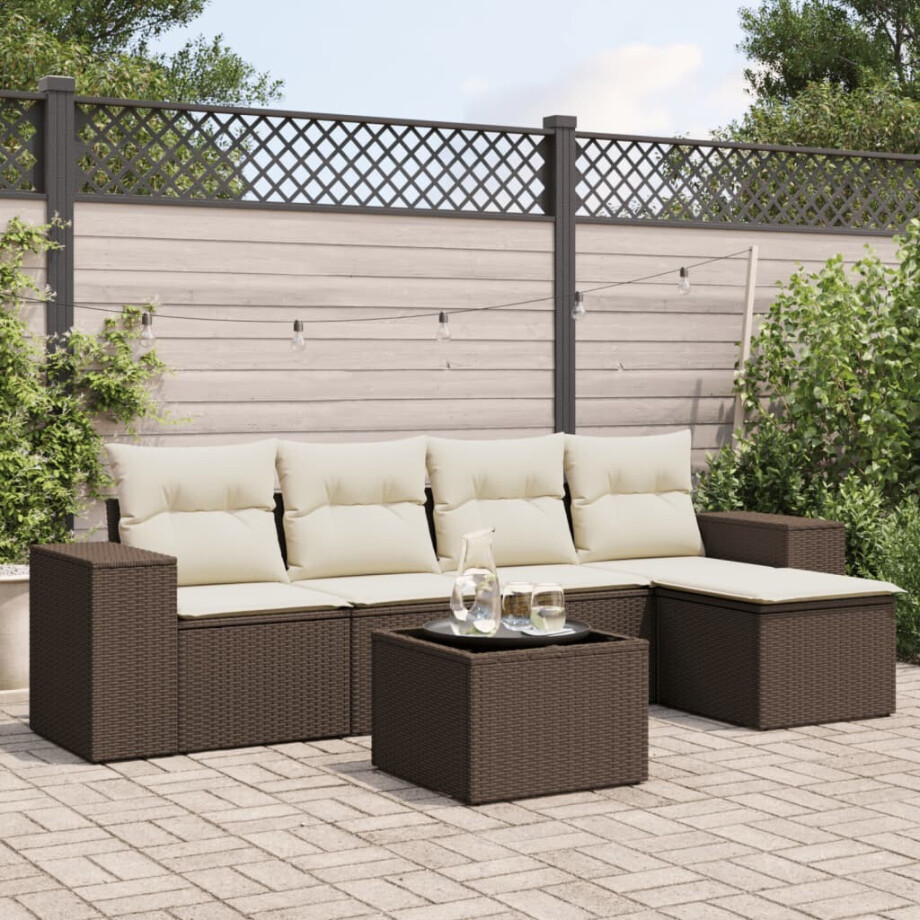 vidaXL 6-delige Loungeset met kussens poly rattan bruin afbeelding 1